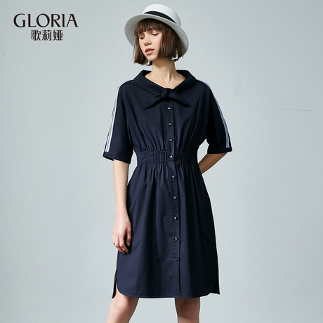 GLORIA/歌莉娅女装2018秋季斜门襟压褶连衣裙188K4B550商品大图