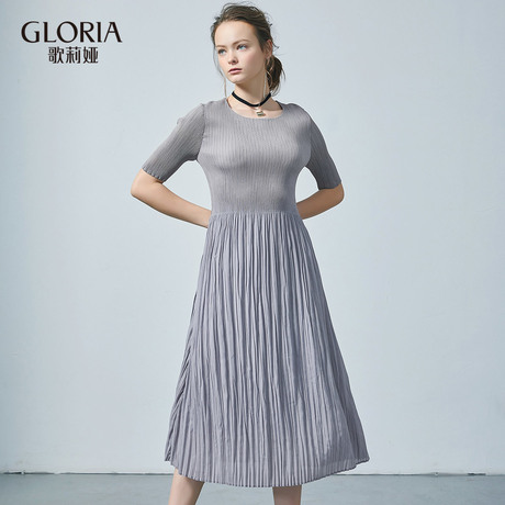 GLORIA/歌莉娅女装2018秋季压褶连衣裙188M4A090商品大图