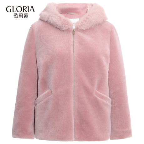预售GLORIA/歌莉娅女装2018冬短款羊剪绒外套18CE6E9G0商品大图