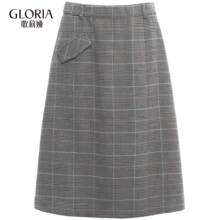 预售GLORIA/歌莉娅2018格纹A型不对称口袋盖半裙189E2A31B图片
