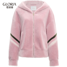 预售GLORIA/歌莉娅女装2018冬连帽拼色羊剪绒外套18NE6EA40图片