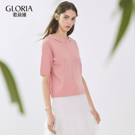 GLORIA/歌莉娅2018年夏季特色短袖毛衣针织衫184C5G04A商品大图