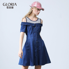 GLORIA/歌莉娅条纹针织拼接牛仔收腰连衣裙184P4BA60图片