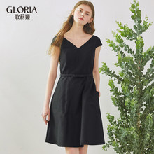 GLORIA/歌莉娅2018年V领丝绵收腰连衣裙184C4B010图片