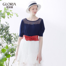 GLORIA/歌莉娅2018年新品毛织上衣拼桑蚕丝针织衫184C5I020图片