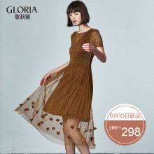 GLORIA/歌莉娅女装2018夏季镂空领压褶连衣裙185M4BBL0图片