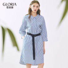 GLORIA/歌莉娅女装2018条纹拼接衬衫式连衣裙配腰带183C4E9F0图片