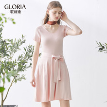 GLORIA/歌莉娅2018年夏季前后V领连袖毛织连衣裙184K5K100图片