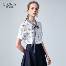 GLORIA/歌莉娅2018秋季条纹飘带印花雪纺梭织衫187C3B020图片