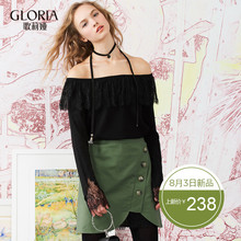 GLORIA/歌莉娅2018年春季一字领蕾丝花边毛衫182C5J200图片