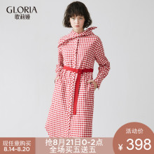 GLORIA/歌莉娅女装2018春季新款格子连帽衬衫式连衣裙181C4E640图片