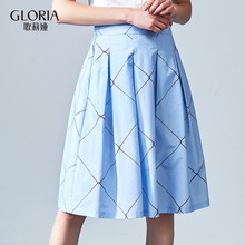GLORIA/歌莉娅女装2018夏季工字褶半裙185K2A07B图片