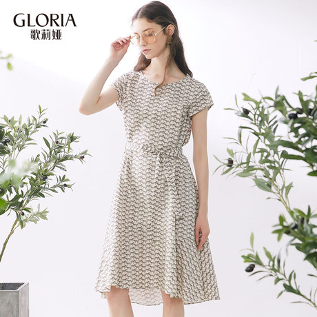 GLORIA/歌莉娅女装2018新品斑马印花清新连衣裙子183E4A060商品大图