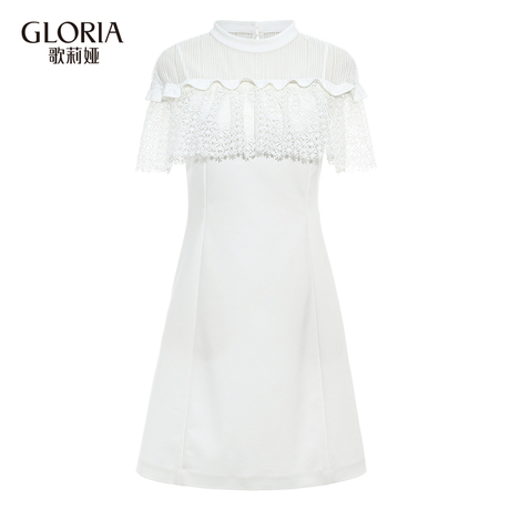 GLORIA/歌莉娅女装2018夏季拼接蕾丝连衣裙184C4B27B商品大图