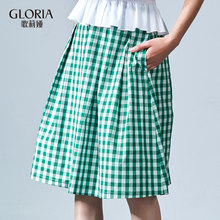 GLORIA/歌莉娅女装2018夏季工字褶半裙185K2A07C图片