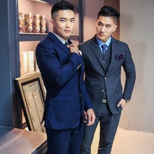 西装套装男士三件套纯色修身职业商务正装伴郎礼服新郎结婚小西服