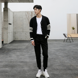 【王印学】简约时尚百搭拼接韩版chic毛衣开衫外套男