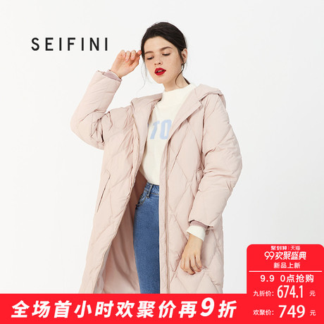 诗凡黎休闲连帽白鸭绒羽绒服女中长款2018新款韩版宽松冬季外套女商品大图