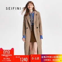 预售诗凡黎冬装格子毛呢外套女长款过膝羊毛双面呢大衣女2018新款图片