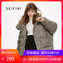 诗凡黎面包服女复古格子加厚白鸭绒羽绒服女2018新款图片