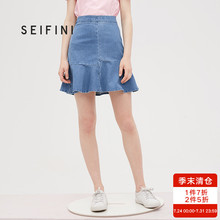 诗凡黎2018夏季新款荷叶边牛仔裙短裙学生高腰a字裙半身裙女夏图片