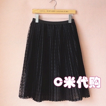 拉夏贝尔2017秋新款拉贝缇正品高腰钩花半身裙小黑裙短裙60005735图片