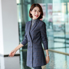 中长款休闲小西装外套女装2018新款韩版春秋长袖西服修身格子西装图片