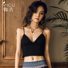 弥古性感后背交叉黑色v领抹胸背心女打底短款露脐装内搭吊带裹胸