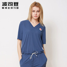 Bosideng/波司登2018春夏新款女时尚V领收腰通勤短袖T恤B80226268图片