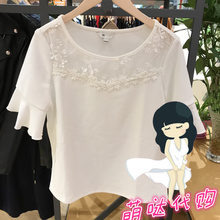 国内正品代购拉夏贝尔7m2018夏装新款蕾丝短袖T恤上衣70010323图片