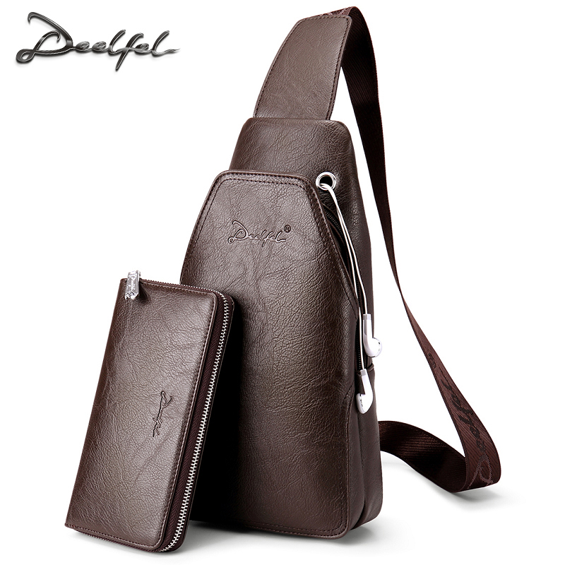 Di Fei Lai Chest Bag Men's Korean Fashion Leather One Shoulder Crossbody Bag Leisure Sports Chest Bag Men's Small Backpack Fashion Brand