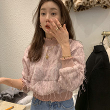 LAMP 韩国东大门女装2018秋季新款流苏套头高领长袖公主衫小衫