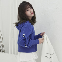 短款卫衣女2018新款长袖韩版秋冬高冷范宽松高腰连帽上衣冷系女装图片