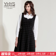 永恒颜色2018秋季新款背带圆环格纹高腰女A字版连衣裙K195L043图片
