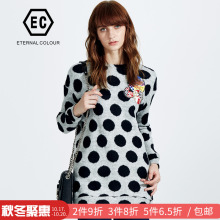 永恒颜色2018冬季时尚圆点长袖圆领拉链贴布连衣裙女YFED14L004图片