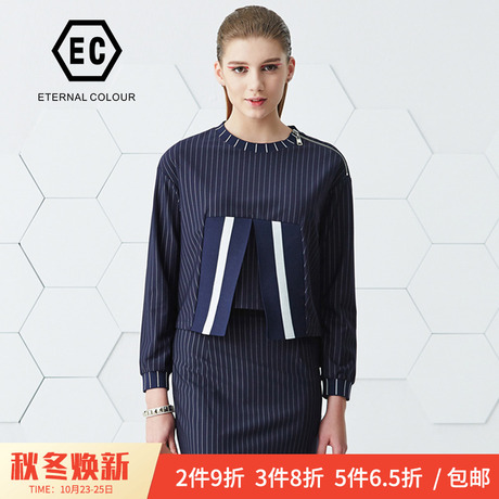 永恒颜色2018显瘦气质明线装饰圆领长袖拉链上衣卫衣女J199S518商品大图