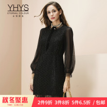 永恒颜色2018秋装新款灯笼袖蕾丝修身连衣裙K307L366图片