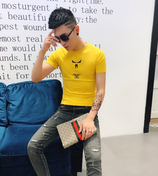 2019春夏装新款潮男网红短袖T恤男修身小伙半袖休闲印花t恤打底衫