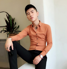 男装 夜场网红衬衫 男潮流修身 长袖 秋季小码 流行条纹发型师休闲衬衣