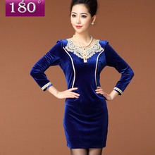 180度2015秋装新品女装中老年妈妈装气质高档金丝绒连衣裙D1539图片