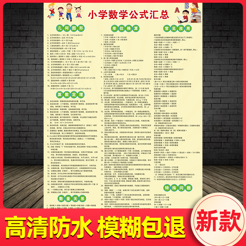 小学生学习数学平面图形计算公式挂图小学数学图形公式海报墙贴