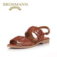 B70302 牛皮编制扣带平底女凉鞋 宝舒曼2018春夏新品 BROSMANN