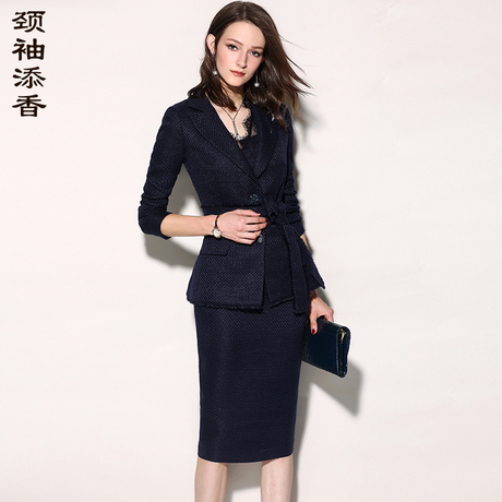 颈袖添香2018秋新款气质职业装女装OL时尚修身长袖正装西装套装商品大图