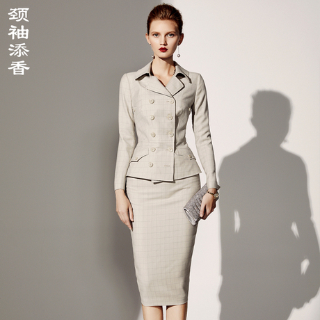 颈袖添香2018秋季新款气质羊毛职业装女装套装女士正装西装套裙商品大图
