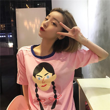 气质chic百搭甜美少女可爱印花显瘦圆领女学生T恤 2017韩国女装