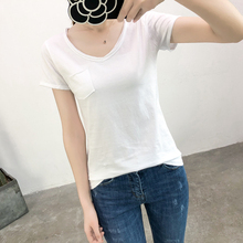 夏装短袖韩版纯色宽松休闲 竹节棉V领纯色T恤女装体恤上衣打底衫图片