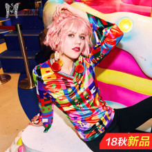 长袖T恤女修身显瘦外穿玛玛绨2018秋装新款印花休闲打底v领上衣潮图片
