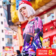 玛玛绨2018秋季新款原宿时尚印花长袖上衣宽松薄款圆领酷卫衣女潮图片