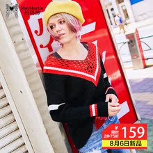 玛玛绨毛衣女2018新款宽松原宿韩版粗毛线镂空v领黑色百搭针织衫图片