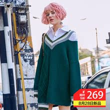 玛玛绨秋装2018新款原宿不规则毛衣女露肩长袖韩版宽松套头针织衫图片